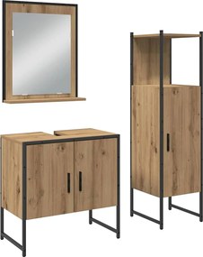 vidaXL Set de mobilier pentru baie cu raft 3 pcs Maro Lemn compozit