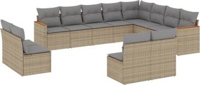 vidaXL Set canapele de grădină, 12 piese, cu perne, bej, poliratan