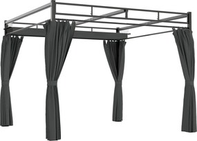 Outsunny Gazebo Pergolă 3x3 m cu Acoperiș Retractabil Glisant, 4 Pereți Laterali, Orificii de Drenare, Pergolă de Grădină din Poliester și Oțel, pentru Terasă, Curte, Exterior, UV30+, Gri Închis | Aosom Romania