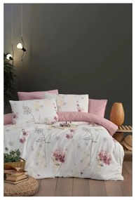 Lenjerie de pat albă/roz pentru pat de o persoană/canapea extinsă cu cearceaf inclus/cu 3 piese 160x220 cm Floral – Mila Home