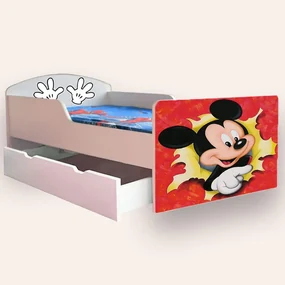 Patut copii de gradinita cu Mickey Mouse Mic 2-6 ani 130x60 cm varianta cu sertar si saltea SafeNest CMG51900559786324