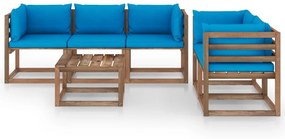 Set mobilier de gradina cu perne albastru deschis, 6 piese