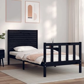 3193170 vidaXL Cadru de pat cu tăblie Small Single, negru, lemn masiv
