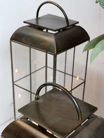 Felinar auriu, din metal si sticla, aspect vintage, H80cm, Grid