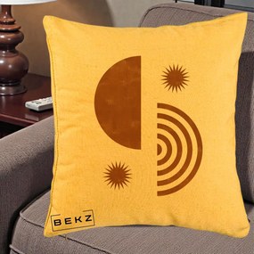 Perna Decorativa Boho Sun si Spirala, 40x40 cm, Galben, Husa Detasabila, Perna Inclusa, BEKZ®