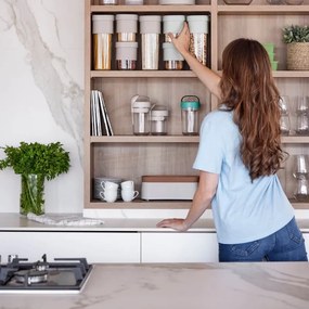 Recipient depozitare cu atasament pentru suplimentar Lekue Beige 1010216, 600-850 ml, -15/+80 °C, Polipropilena, Bej