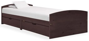 322157 vidaXL Cadru de pat cu 2 sertare, maro închis, 90x200 cm, lemn de pin