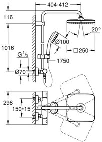 Coloana de dus cu baterie termostatata Grohe Tempesta Cosmopolitan 250 Cube