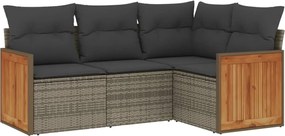 vidaXL Set canapea de grădină cu perne, 4 piese, gri, poliratan