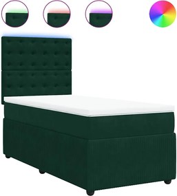 vidaXL Pat box spring cu saltea, verde închis, 100x200 cm, catifea