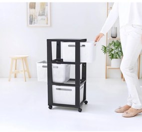 Etajeră pe roți albă/neagră din plastic 30x77 cm Brisen - Rotho