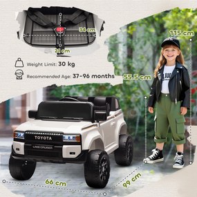 AIYAPLAY Mașină Electrică pentru Copii TOYOTA Land Cruiser 12V cu Telecomandă, Vârsta 3-6 Ani, Alb | Aosom Romania
