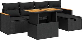 vidaXL Set mobilier de grădină cu perne, 6 piese, negru, poliratan