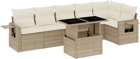 vidaXL Set canapele de grădină, 7 piese, cu perne, bej, poliratan