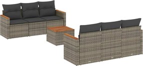 vidaXL Set canapele de grădină, 7 piese, cu perne, gri, poliratan