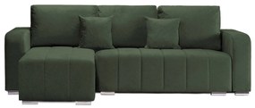 Coltar Extensibil 3 locuri Armando, cu ladă de depozitare, Verde - Gri, 240 x 147 x 85 cm