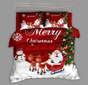 Lenjerie de pat din bumbac rosu MERRY CHRISTMAS + husa de perna 40 x 50 cm gratuit