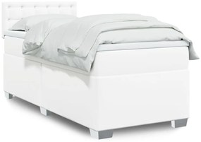 vidaXL Pat box spring cu saltea, alb, 90x200 cm, piele ecologică