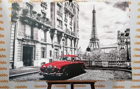 Tablou mașina roșie retro în Paris