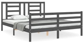 3194713 vidaXL Cadru de pat cu tăblie, gri, 160x200 cm, lemn masiv