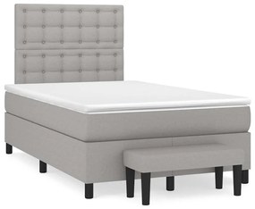vidaXL Pat box spring cu saltea, gri deschis, 120x190 cm, textil