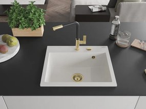 Mexen Oscar chiuvetă de granit cu 1 compartiment 580 x 490 mm, albă, sifon auriu - 6519581000-20-G