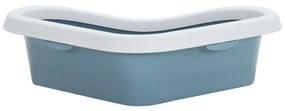 Litiera de colt pentru pisici, alb si albastru, 56x40x14 cm, PP
