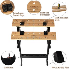 HOMCOM Banchet de Lucru Pliabil 4 Menghine, Riglă și Goniometru Capacitate 150 kg | Aosom Romania