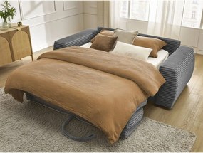 Canapea gri închis pentru dormitul zilnic/extensibilă cu tapițerie din catifea reiată 220 cm Hugo – Bobochic Paris