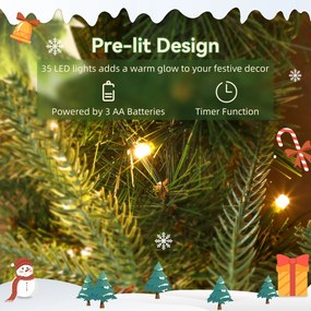 HOMCOM Ghirlandă de Crăciun de 60 cm cu Lumini LED Albe, Coroană de Crăciun cu Temporizator, 170 de Ramuri, Conuri de Pin, Boabe și Vâsc, Decor de Crăciun pentru Ușă și Fereastră, Verde | Aosom Romania