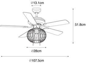 Ventilator de tavan negru cu imprimeu lemn 107,5 cm cu comutator cu lanț - Mistral Johanna
