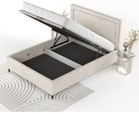 Pat matrimonial crem tapițat cu spațiu de depozitare cu somieră 140x200 cm Baleine – Maison de Rêve