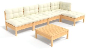 3096340 vidaXL Set mobilier grădină cu perne crem, 6 piese, lemn de pin