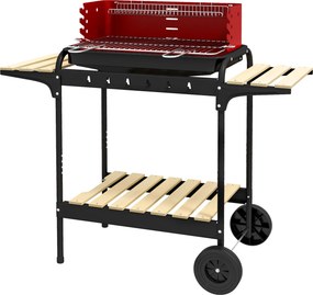 Outsunny Grătar cu Cărbuni, Roți si Grilaj cu Înălțime Reglabilă, 3 Rafturi și Tavă pentru Cenușă, 103x47x95 cm, Roșu | Aosom Romania