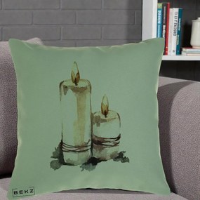 Perna Decorativa Lumanari Acuarela Iarna, 40x40 cm, Verde, Husa Detasabila, Perna Inclusa, BEKZ®
