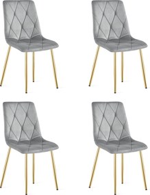 Set 4 Scaune Bucatarie/Dining Fido Gri Deschis Catifea Picioare Aurii