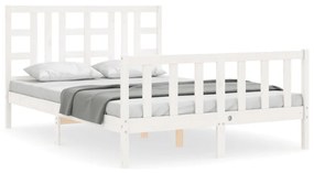 3191952 vidaXL Cadru de pat cu tăblie, 140x190 cm, alb, lemn masiv