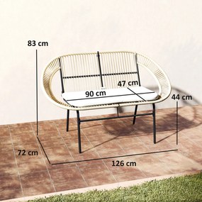 Outsunny Banc de grădină 2 locuri, banc exterior grădină din oțel, stil Acapulco, cu spătar și pernă, 126 x 72 x 83 cm, kaki | Aosom Romania