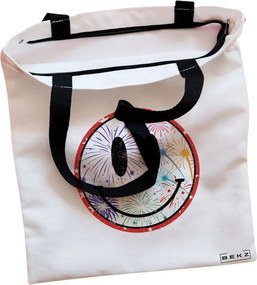 Sacosa de Panza pentru Cumparaturi, Geanta Tote, model Splashy, Cu fermoar, 38x34.5 cm, Alba, BEKZ®
