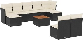 vidaXL Set canapele de grădină cu perne, 10 piese, negru, poliratan