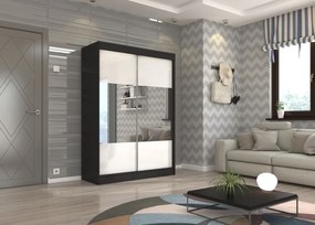 Dulap cu usi glisante si oglinda Tamos, ADRK Furniture (Culoare: Sonoma / Ciocolată Lacobel, Dimensiuni: 200x215 cm)