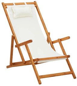 vidaXL Scaun de plajă pliabil, crem, lemn masiv de eucalipt, textil