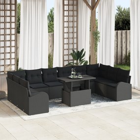 vidaXL Set canapele grădină 11 piese cu perne, din ratan negru
