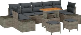 vidaXL Set de canapele pentru grădină cu pernă 10 pcs Gri poliratan