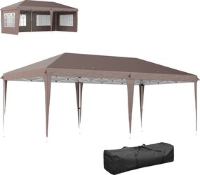 Outsunny Cort Pliabil 6x3 m Pop-up cu 4 Laterale Detașabile Foișor de Grădină cu 4 Ferestre și Sac de Transport Cafeniu | Aosom Romania