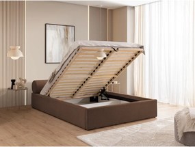 Pat matrimonial maro tapițat cu spațiu de depozitare cu somieră 200x200 cm Cille – Ropez