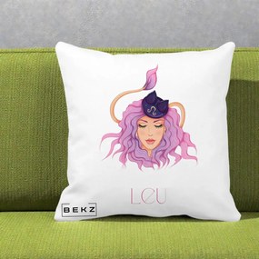 Perna Personalizata Zodie Leu, 40x40 cm, Alba Mata, Husa Detasabila, Perna Inclusa, BEKZ®