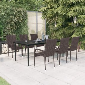 Set mobilier de gradina, 7 piese, maro si negru Maro si negru, Lungime masa 200 cm, 7