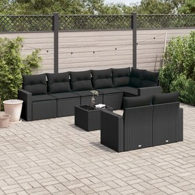 3251562 vidaXL Set mobilier de grădină cu perne, 9 piese, negru, poliratan