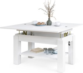 Mazzoni BRAWO Alb - MĂSUȚĂ DE CAFEA CU BLAT EXTENSIBIL ȘI RIDICABIL MASĂ CU RAFT